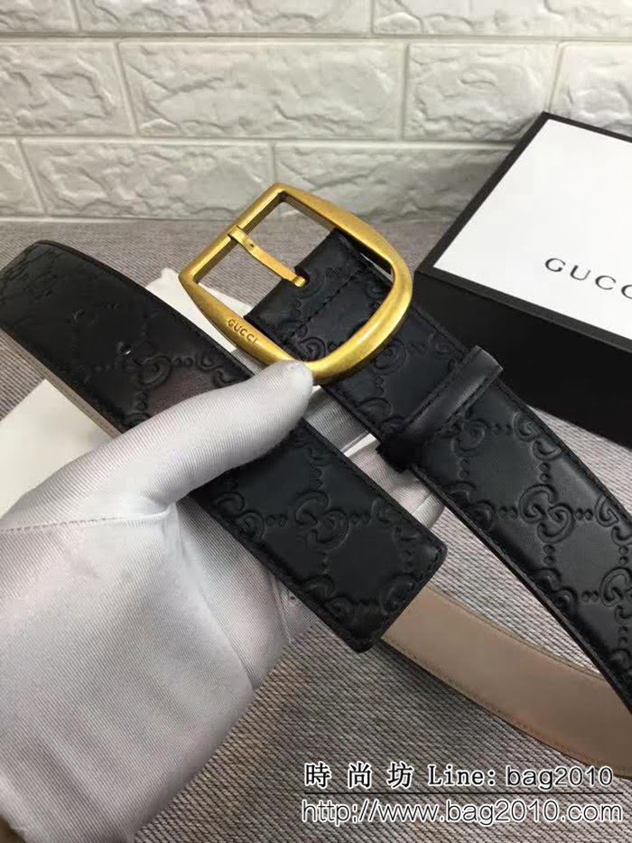 古馳CUCCI 古弛 原單織帶頭層牛皮壓G面 原單雙色扣原單皮料定制男士皮帶 GHG1415